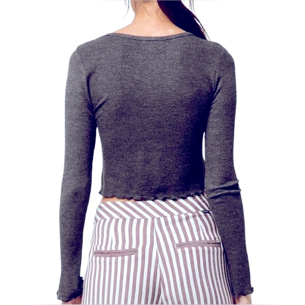 Bozzolo Womens Thermal Crop Top Waffle Knit Long Sleeve Size L Gray NWT - Picture 3 of 8